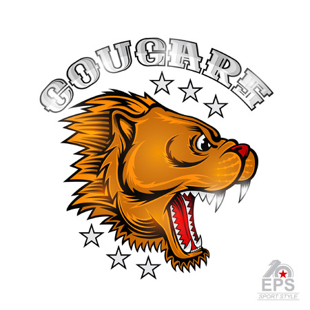 Beast face from the side view with bared teeth. Logo for any sport team cougar isolated on whiteのイラスト素材