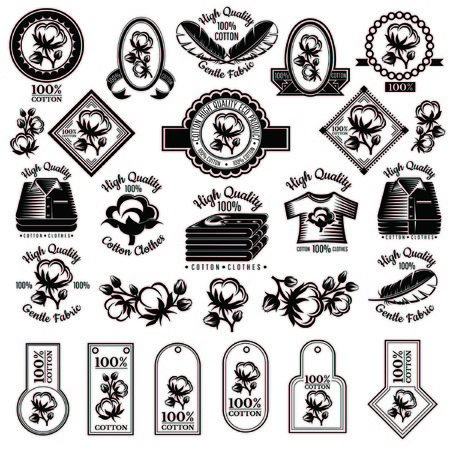 Big set of cotton labels and tag. Logo for textile, fabric, cloth or business.のイラスト素材