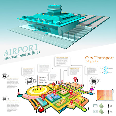 City transport info graphic with building of airport and part city with transport communicationのイラスト素材