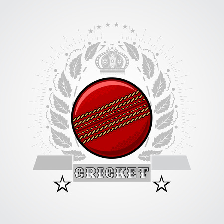 Cricket ball in center of silver wreath with crown. Sport logo for any teamのイラスト素材
