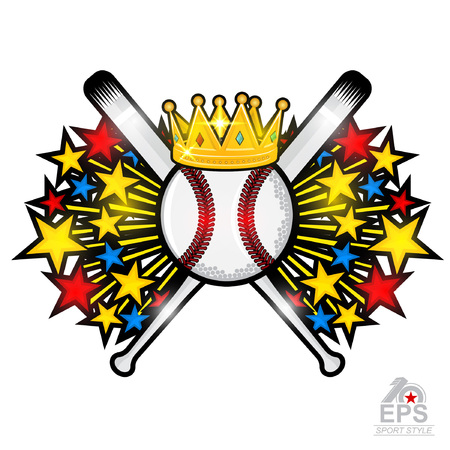 Colored stars fly out from baseball ball. Sport logo isolated on white for any team or competitionのイラスト素材