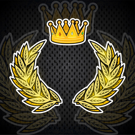 Golden crown with wreath in center. Heraldic background for any spport elementsのイラスト素材