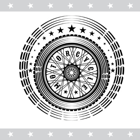 Motorbike wheel in side view with stars. Vintage motorcycle design on whiteのイラスト素材