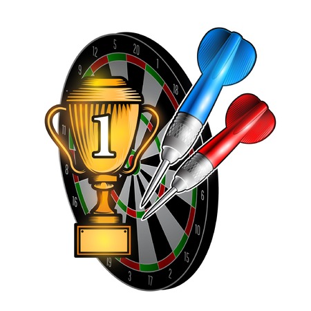 Red and blue darts on dartboard. Sport logo for any darts game or championshipのイラスト素材
