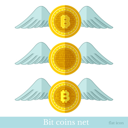 set of flat icons bit coins with wings isolate on whiteのイラスト素材