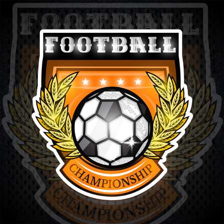 Soccer ball with golden laurel wreath in center of shield. Sport logo for any football team or competitionのイラスト素材