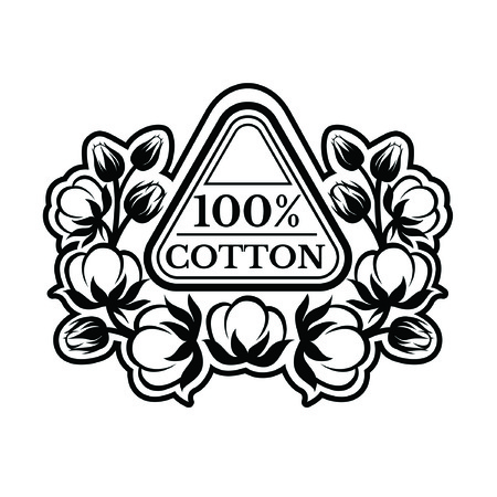 Triangle label with pattern from cotton plant. Logo for textile, fabric, cloth or business.のイラスト素材