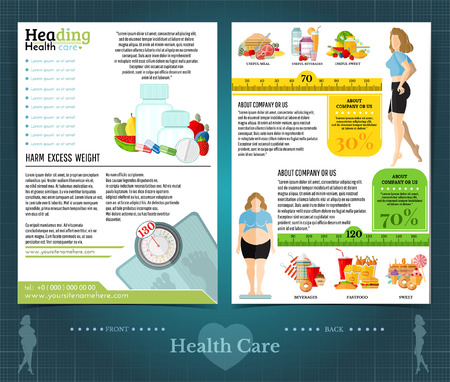 Two sided brochure or flayer template design with loss weight and health care for woman. Mock-up cover vector modern flat styleのイラスト素材