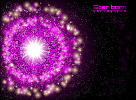 Violet star born in space with starry sky backgroundのイラスト素材