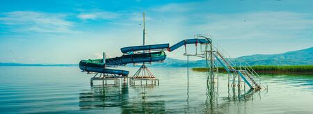North macedonia. Ohrid. Water slide in water of ohrid lake color.の写真素材