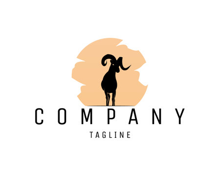 vector illustration of old horned goat silhouette isolated on white background showing from front. Best for badge, emblem, icon and sticker design. available in eps 10.のイラスト素材
