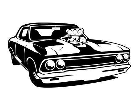 premium 1970s dodge charger car logo silhouette design isolated on white background front view. best for badges, emblems, icons, stickers.のイラスト素材