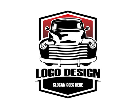 classic pickup truck silhouette logo. isolated white background view from front. best for badge, emblem concept, icon, design sticker, truck industry. available eps 10.のイラスト素材