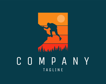 mountain climbers have just reached the top of the mountain. vector silhouette isolated on a black background with a sunset view with a very beautiful sun. best for badge, emblem,のイラスト素材