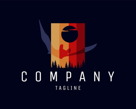 bat logo with amazing color combination. isolated with the appearance of bats flying at night with a bright moon illuminating the night. best for logos, badges, t-shirts. availableのイラスト素材