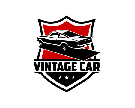 1968 Mustang 390 car. Vintage car logo silhouette. isolated white background view from behind. Best for logo, badge, emblem, icon, sticker designのイラスト素材