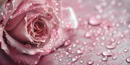 Beautiful pink rose with water drops on petals close-upの素材