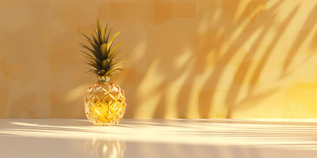 Pineapple with shadow on the wall. 3D rendering.の素材