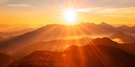 Sunset in the mountains. Sunrise in the mountains. Beautiful landscape.の素材