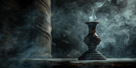 Vintage hookah with smoke on dark background. Selective focusの素材