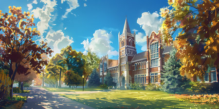 Autumn landscape with church in the center of the city. Illustrationの素材