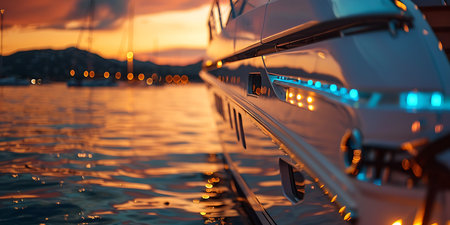 Luxury yachts at sunset. Close-up.の素材