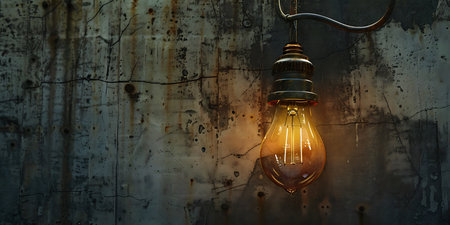 Vintage light bulb on grunge metal wall. 3d renderingの素材