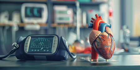 Heart and blood pressure monitor. Cardiology concept. 3d renderingの素材