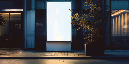 Blank billboard on the street at night. 3d rendering.の素材