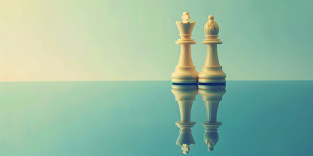 3d render of chess king and queen on a blue background.の素材