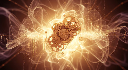 Conceptual background image with cogwheels and circuit board. 3d renderingの素材