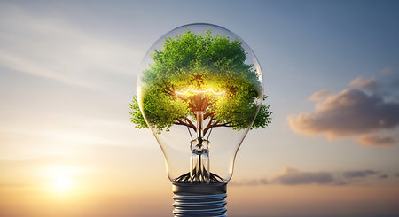 Ecology concept with tree inside lightbulb. 3D renderingの素材