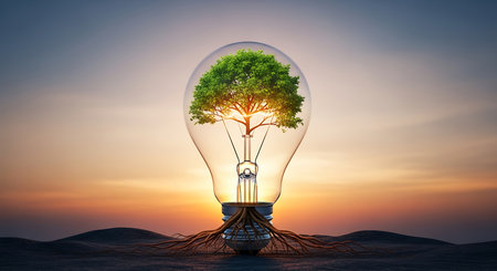 Ecology concept with tree inside lightbulb. 3D renderingの素材