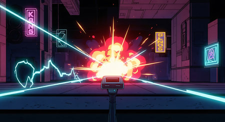 Futuristic city scene with neon light effects. 3d renderingの素材