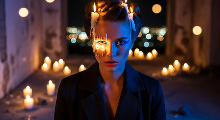 Portrait of a beautiful woman with creative make-up. Fashion shot.の素材