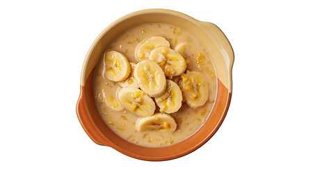 Banana soup in a bowl isolated on white background. Top view.の素材