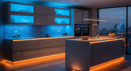 3d Illustration of a modern kitchen in a loft with a beautiful designの素材