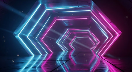 3D abstract background with neon lights. 3d rendering mock upの素材