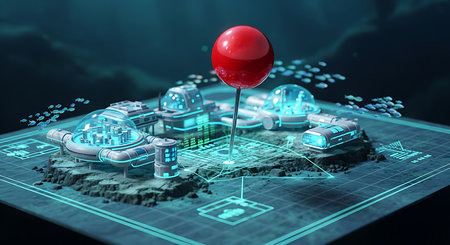 3D rendering of a futuristic city in the form of a red sphereの素材