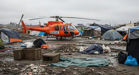Red rescue helicopter at the Chernobyl exclusion zone in Ukraineの素材