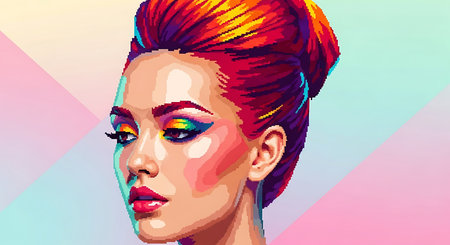 Beautiful young woman with multicolored make-up. Vector illustration.の素材