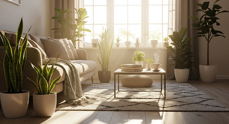 Modern living room interior design. 3d render illustration mock up.の素材