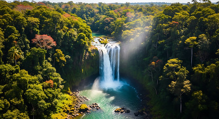 Aerial view of beautiful waterfall in tropical forest. Beautiful nature landscapeの素材