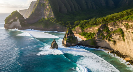 Aerial view of the cliffs of Nusa Penida, Bali, Indonesiaの素材
