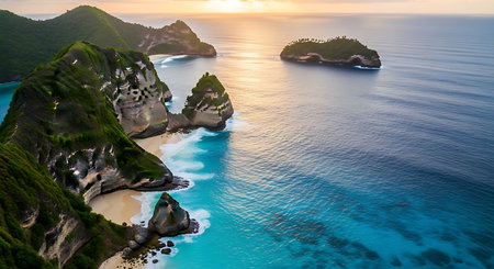 Aerial view of the beautiful island of Nusa Penida, Bali, Indonesiaの素材