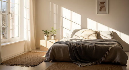 modern bedroom interior in scandinavian style. 3d renderの素材