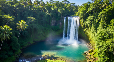 Tropical waterfall in the rainforest of Bali, Indonesiaの素材
