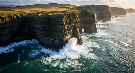 Aerial view of the Cliffs of Moher in County Clare, Irelandの素材