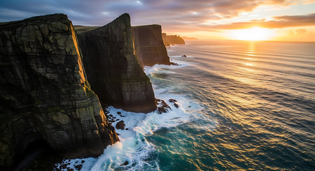 Sunset at Cliffs of Moher in County Clare, Irelandの素材