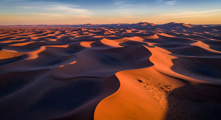 Sunset over sand dunes in Erg Chebbi, Moroccoの素材